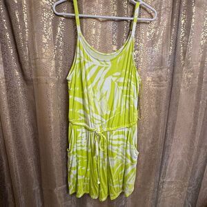 Torrid Bright Lime Green White Mini Stretch Soft Tropical Romper L 12 NWT